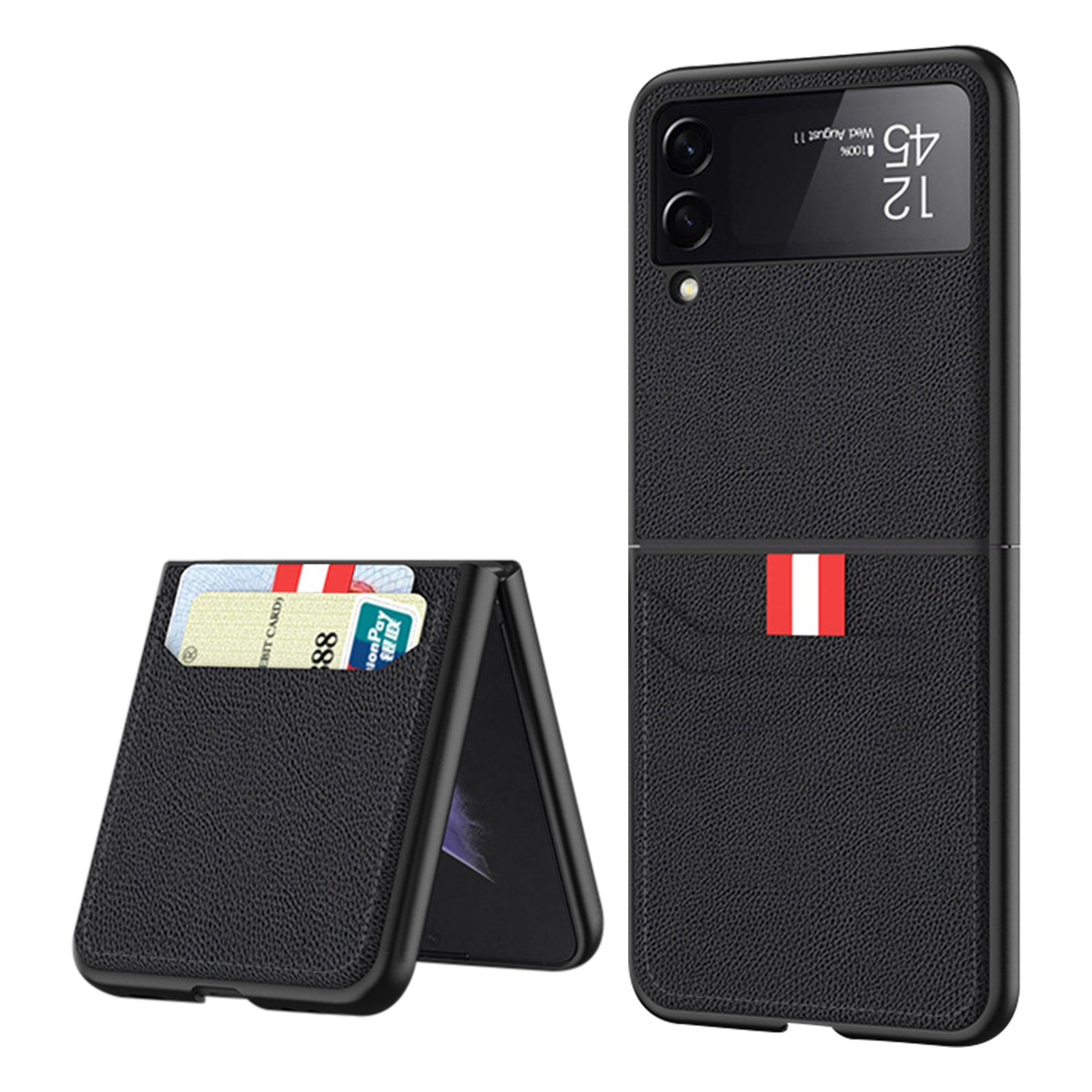 

PU Leather Cases For Samsung Galaxy Z Flip3 Flip 3 5G Case Folding Card Holder Protection Cover, Transparent