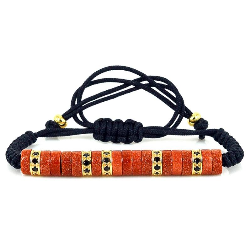 

Men Bracelet Fashion Anil Arjandas Jewelry Micro Pave Setting Black CZ Spacers & Red Stoppers Braiding Macrame Men