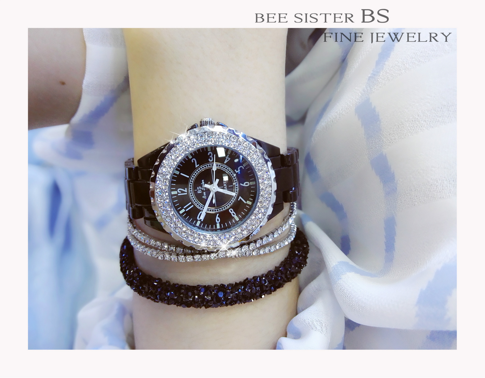 BS Luxury Ceramic Women Watch Crystal White Ladies Quartz Wristwatches ...