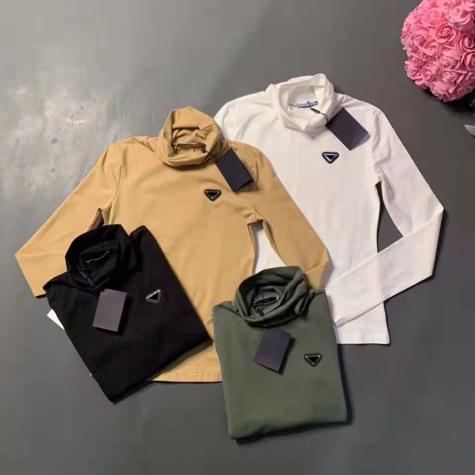 

Women Blouse Shirts Long Sleeves Tees Tops High Neck With Budge For Lady Slim Outwears Shirt Hoodies, Black