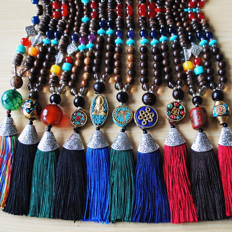 

Pendant Necklaces Retro Ethnic Style Tassel Natural Stone Wooden Bead Necklace For Women Men Sweater Chain Nepal Gift Souvenir