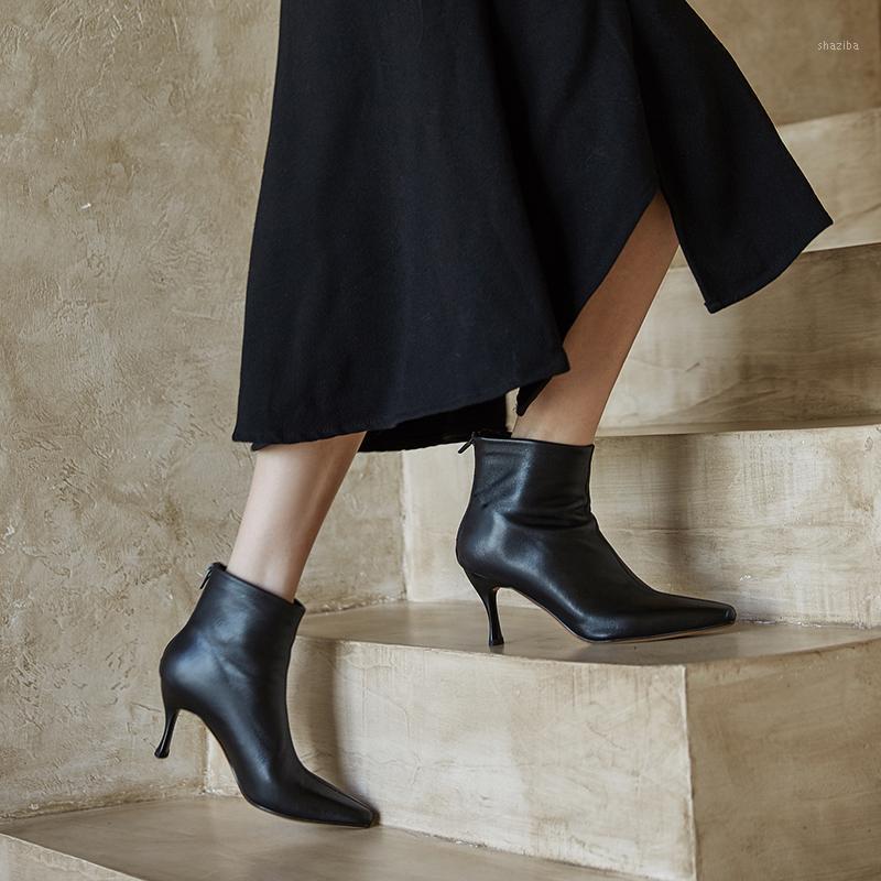 

May niamh Elegant Ankle Boots Pointed Toe High Thin Heels Black White Basic Autumn Work Boots Back Zipper Shoes For Woman A1511