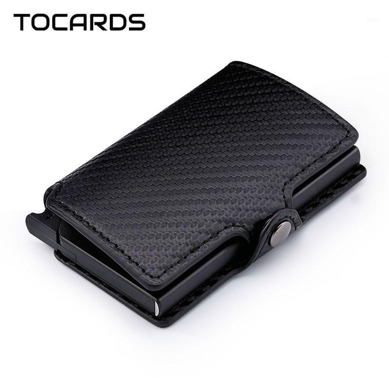 

Card Holders Blocking Carbon Fiber Holder Aluminum Metal Cardholder Male Smart Wallet Leather Case Slim Purse For Men Women1, Black