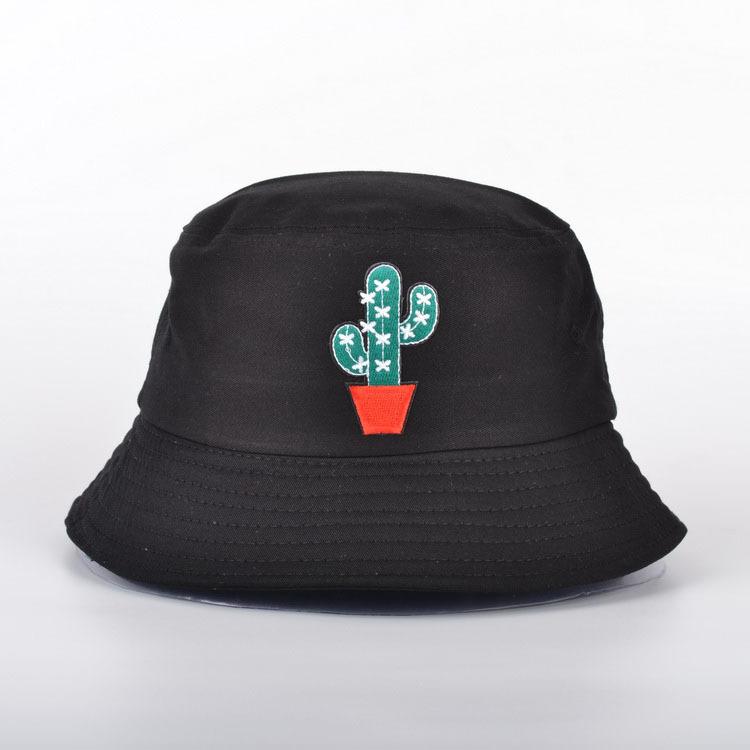 

Cactus Embroidery Cotton Bucket Hat Japanese Literature Art Cute Female College Student Visor Fishing Hat Travel Hip Hop Sun Cap, White