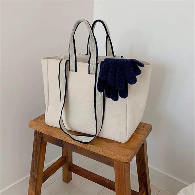 

Women Canvas Portable Large Capacity Bag Casual Handbag Totes Shopping Bags High Quality Designer Ladies Shoulder Bags, Black