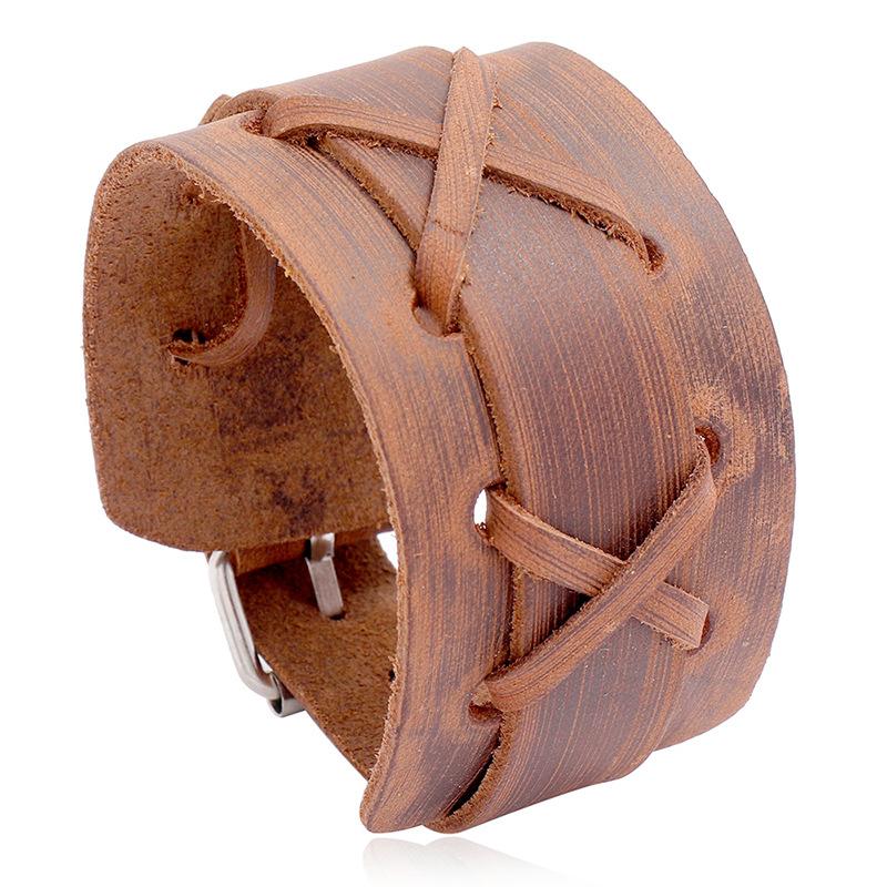 

2020 New Fashion Black Brown Genuine Leather Wide Bracelet Bangles Wristband Cuff Rock Punk Women Men Bracelets