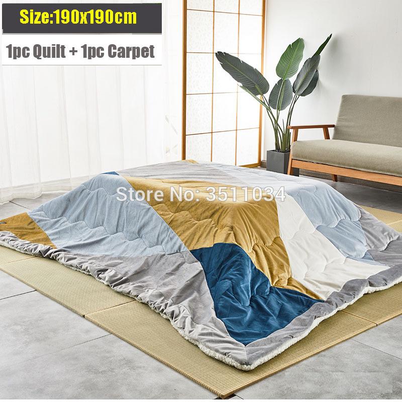

2020 Fashion Winter Kotatsu Futon Blanket 1pc Funto + 1pc Carpet 190x190cm Cotton Soft Quilt for Japanese Kotatsu Heating table, Color b