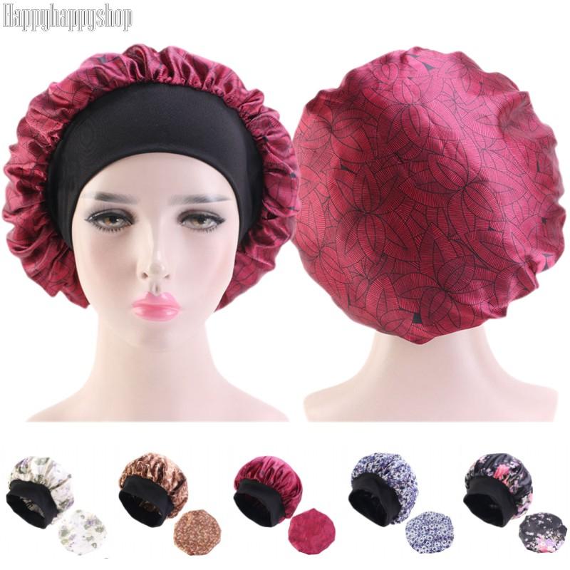 

New Breathable Mesh Lining Satin Bonnet Hair Loss Cap Sleep Hat Floral Pattern Head Cover Turban Headwrap Women Headwear, Black