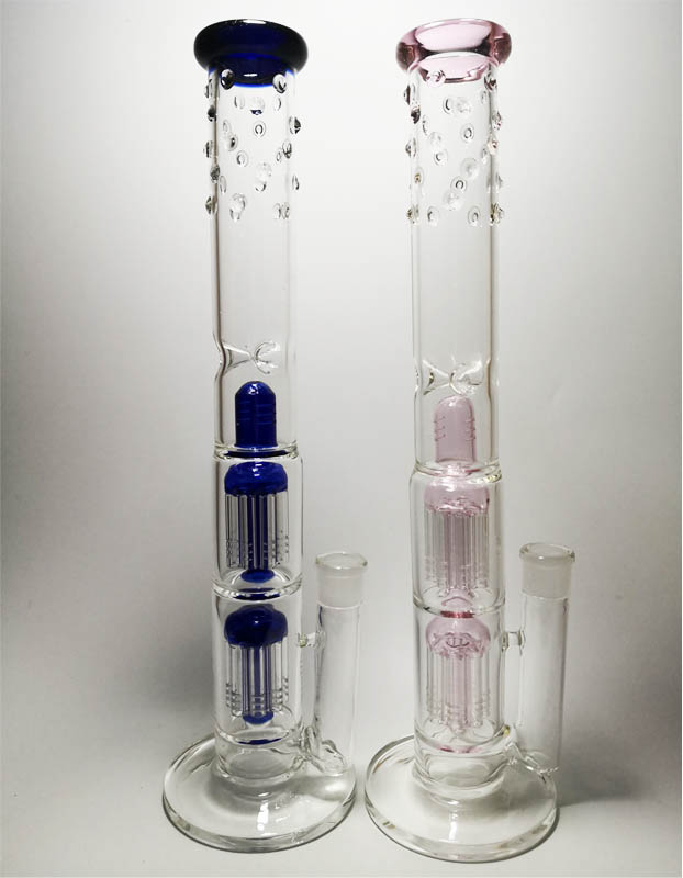 

wholesale 16.5 Inche thick Glass Bong double tree perc dome percolator water pipe 18mm bowl big water pipe