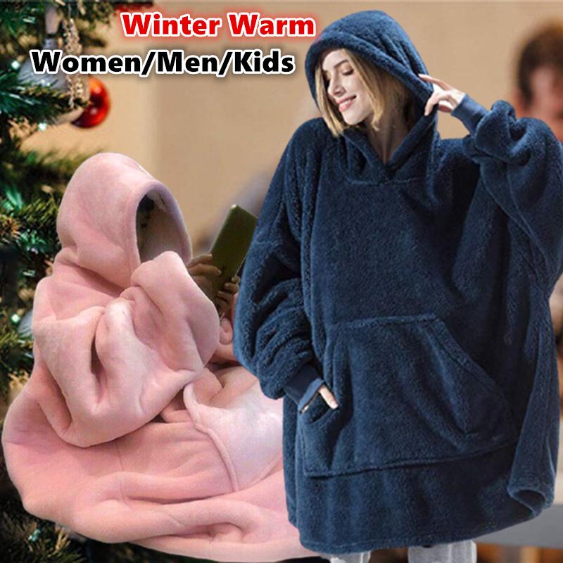 

Winter Warm Thick TV Pocket Blanket Hoodie Sofa Weighted Blankets With Sleeves Flannel Fleece Adult Kids Plush Bathrobe Pullover