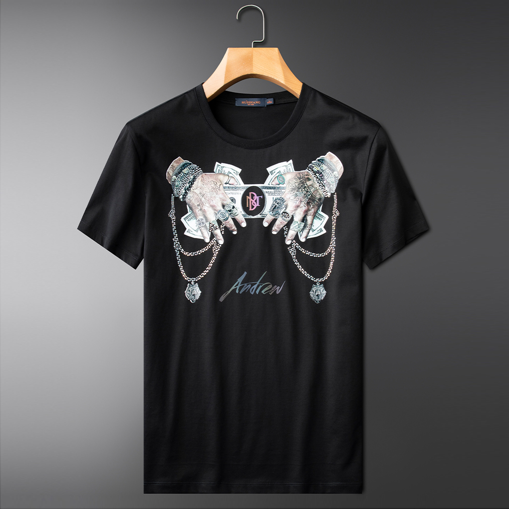 

2021 New Men's Short Shirt Tide the Neck Broca Hot T-shirt Social Club Homme Tshirt for Man Mu4t, Black.