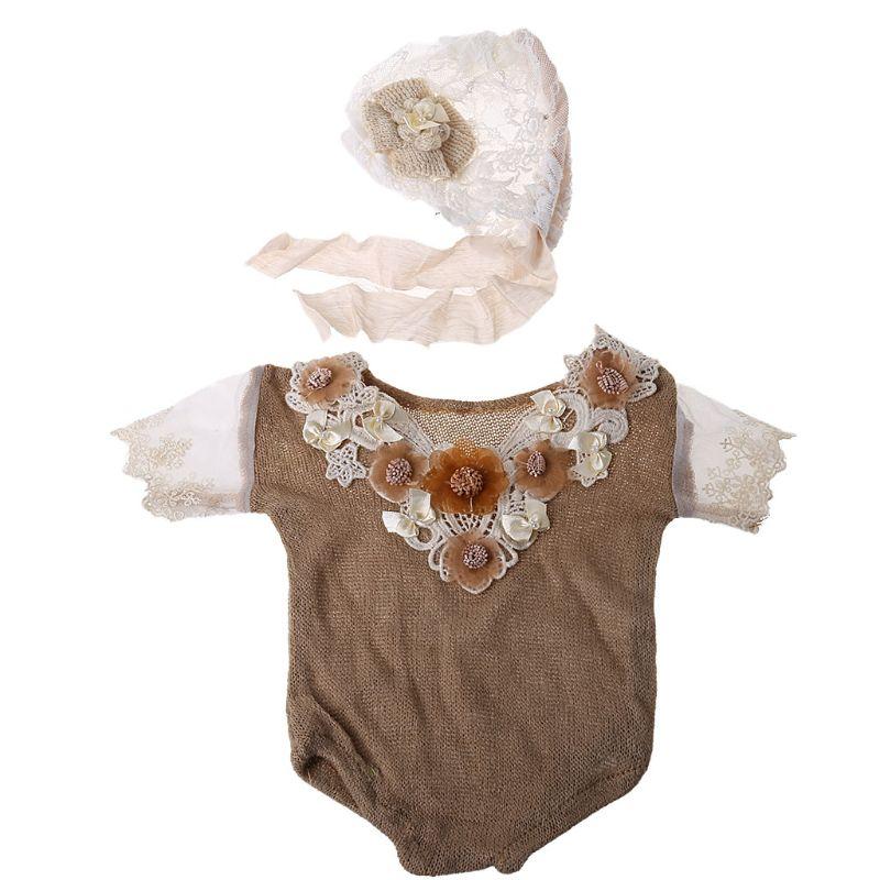

Newborn Photography Props Soft Lace Hat Baby Boy Girls Costume Handmade Knit Romper Outfit Set Baby Photo Props Accessories, See the pictures