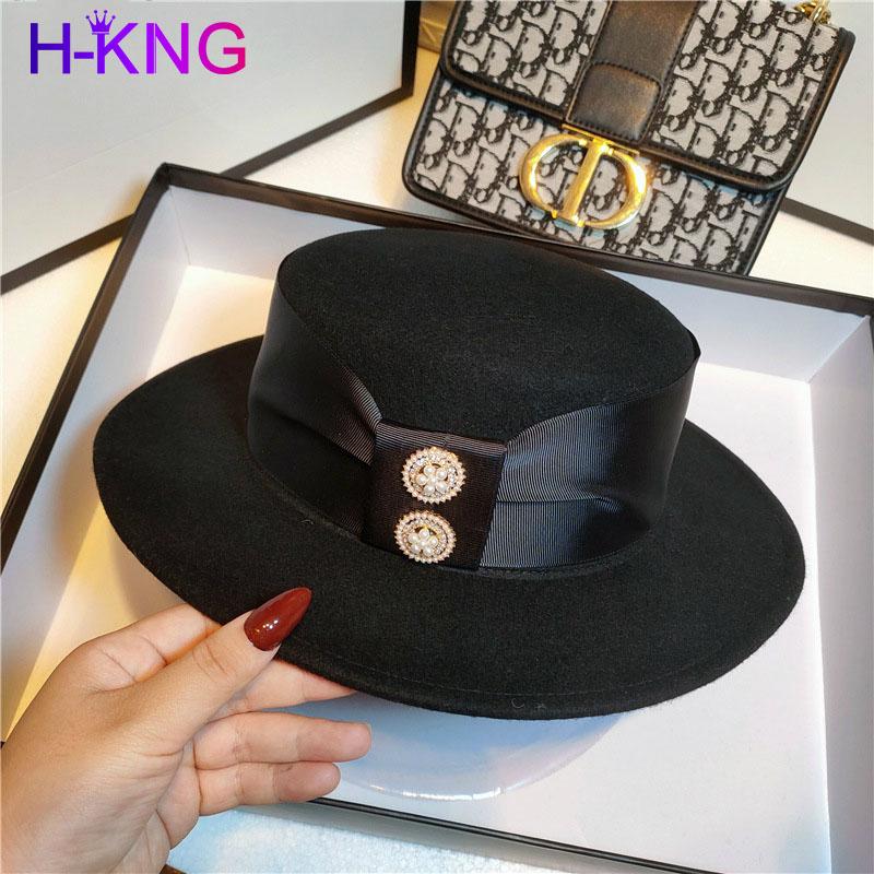 

Autumn and Winter New French Small Fragrance Wool Hat Ribbon Button Noble Banquet Hat / Socialite High Quality Ladies, Black