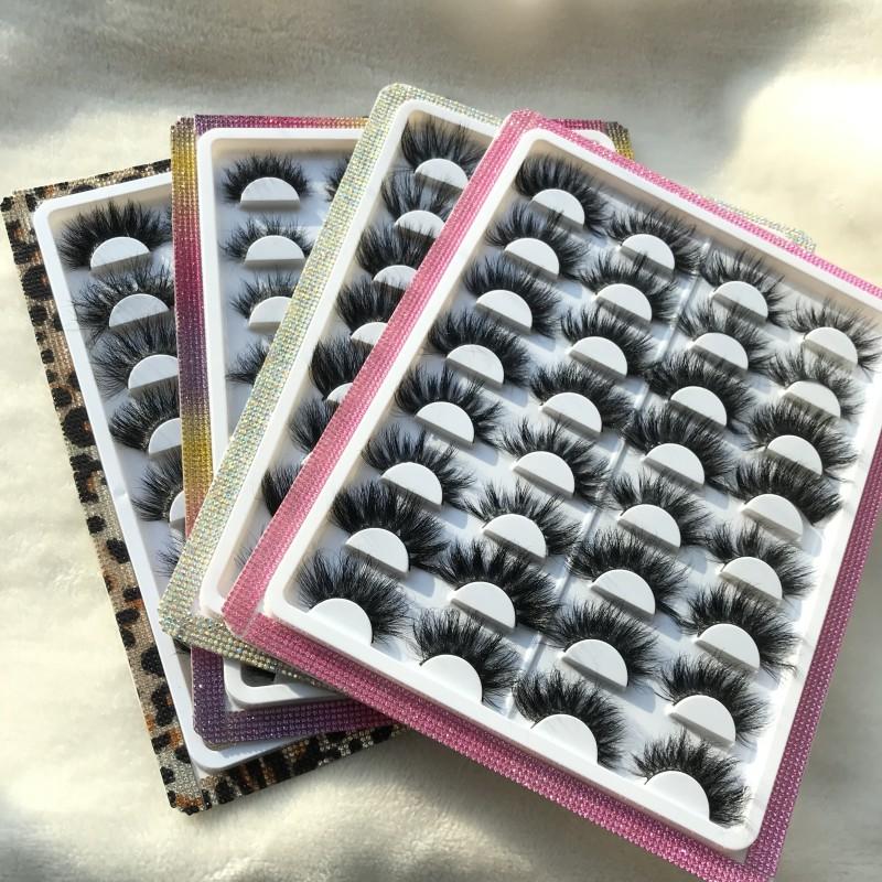 

16Pairs Fluffy Mink Eyelashes Tray with Rhinestone Surrounded 20mm 25mm 27mm Dramatic Lashes 5D 3D Eye Lash Vendor