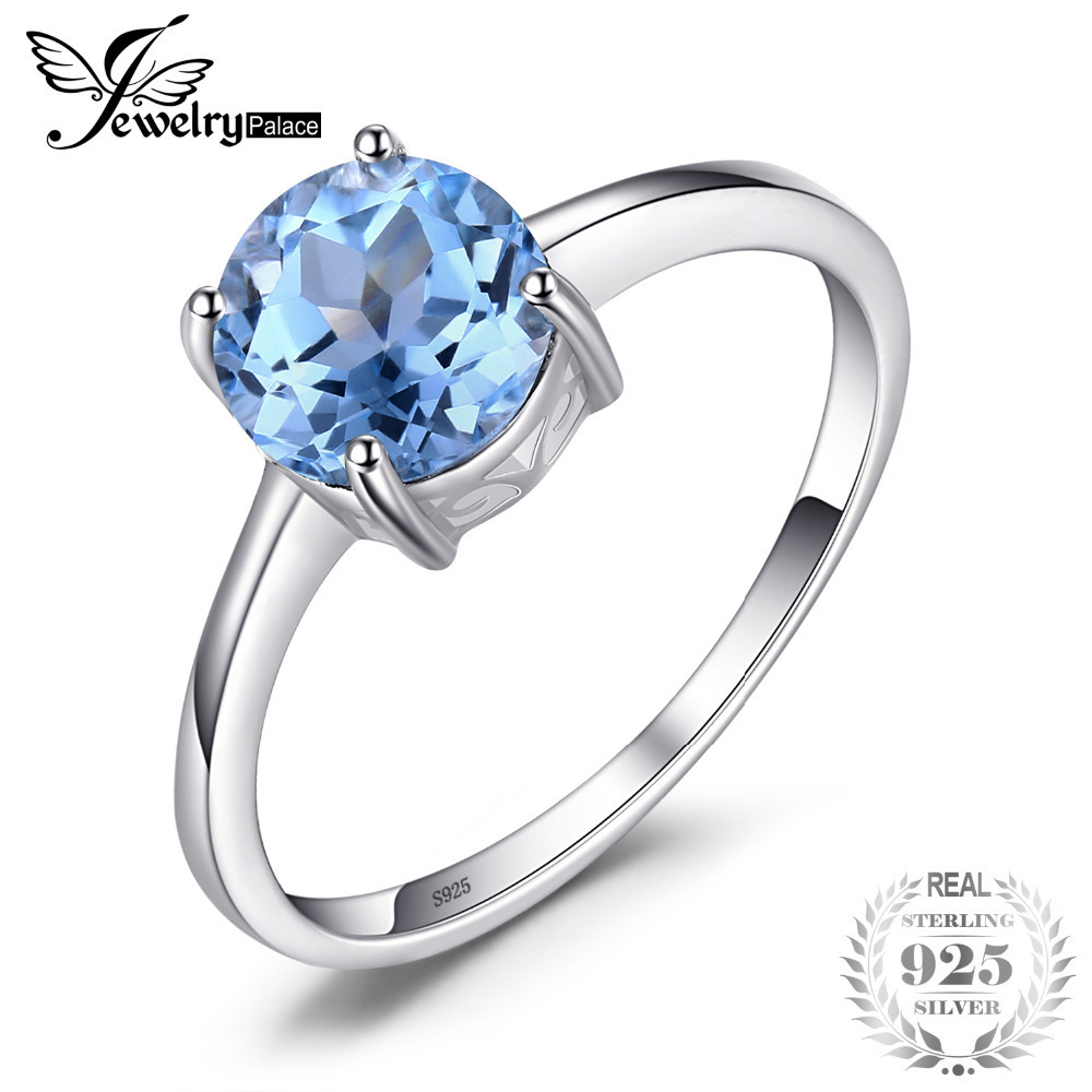 JewelryPalace Round 1.6ct Natural Sky Blue Topaz Birthstone Solitaire Ring Genuine 925 Sterling Silver Jewelry for Women Y1892606