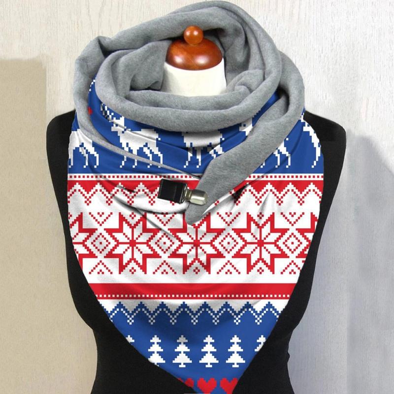

Women Winter Thicken Warm Large Scarf Christmas Elk Snowflake Print Neck Warmer Snood with Clip Thermal Blanket Shawl Wrap