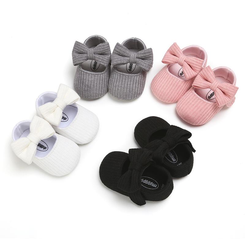 

LZH Baby Shoes 2020 Autumn New Baby Girls Solid Bowkont Shoes Princess Knitting Newborn Footwear For Children, White