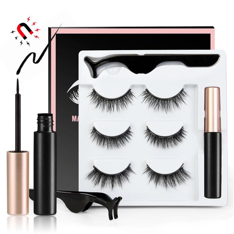 

3/5pair 3D Magnetic Artificial Eyelashes Liquid Eyeliner Tweezer Makeup Tool Set False Eyelashes extension maquiagem