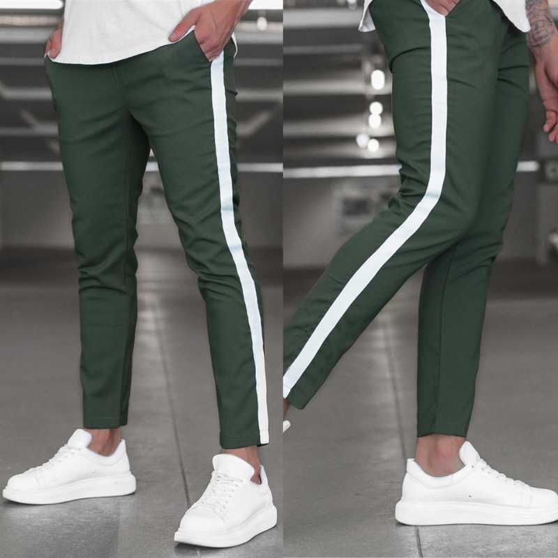 

New Men Joggers Casual Pants Skinny Side stripe pencil Trousers Fashion Male Street Sweatpants Pants Party Date Relax Bottoms, Gray