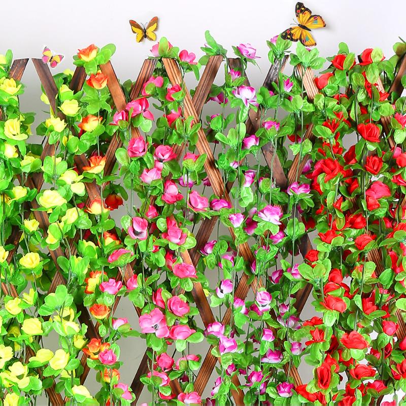 

Hot 1pc Romantic Flower Vine Artificial Flowers Green Garland Simulation Flower Ivy Home Garden Decor Wedding Decoration Supply