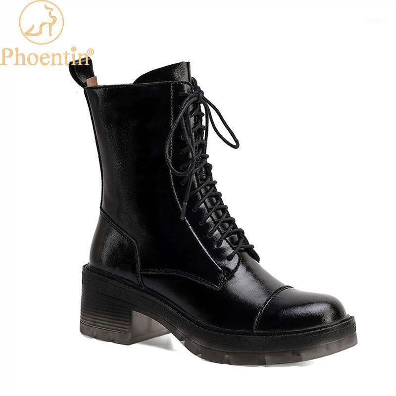 

Phoentin transparent heel boots women's leather ankle boots lace up side zipper heels women platform black 2020 FT10361