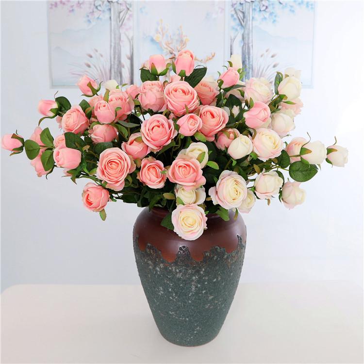

home wedding decoration flower 5 pieces per lot artificial rose flower with 6pcs head simulation fake, Pink