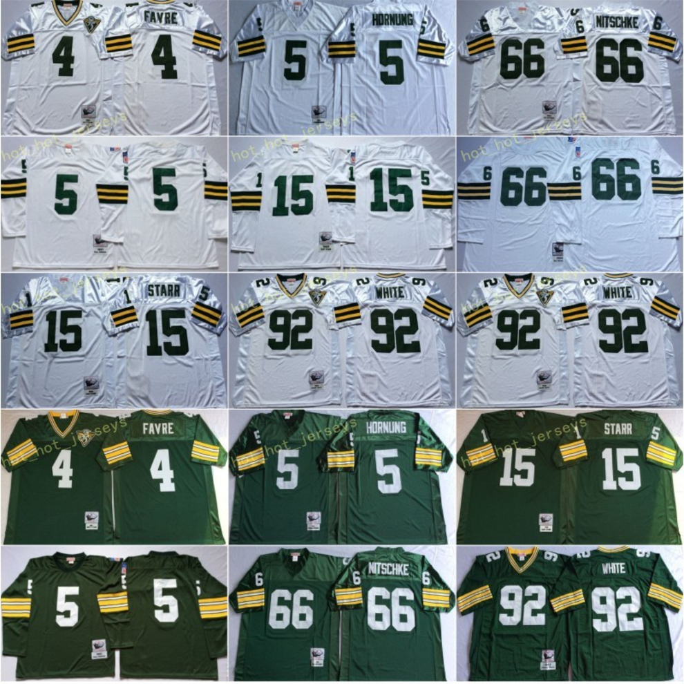 

Vintage Green Bavz 4 Brett Jersey Packel 66 Ray Favre Nitschke 15 Bart Uniforms 92 Reggie Starr White Hornung 5 Paul Home Green, Black;red