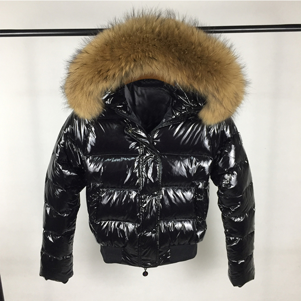 

Causal Glossy Down Jackets Women's fake Silver fox Fur Hooded Coat Parkas Waterproof Winter Jacket Women short Outwear, Khaki 2