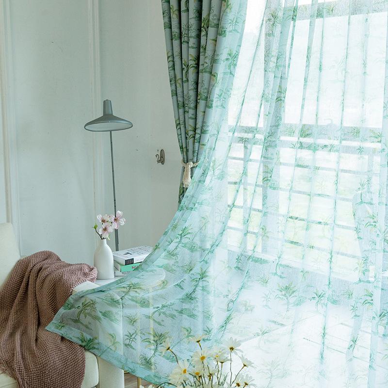 

Modern Simple Pastoral American Curtains for Living Room Bedroom Black Silk Shade Curtain Screen, Tulle