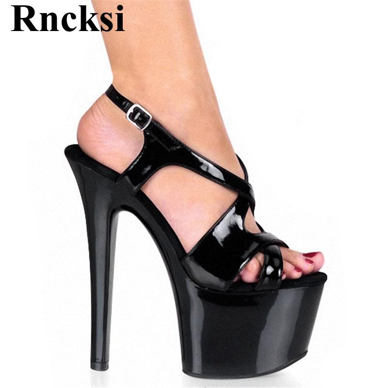 

Rncksi Women Sexy Straps New Shoes Sandals Platform 17cm high heels Night Clubbing Pole Dance Dress Sandals Shoes, Black