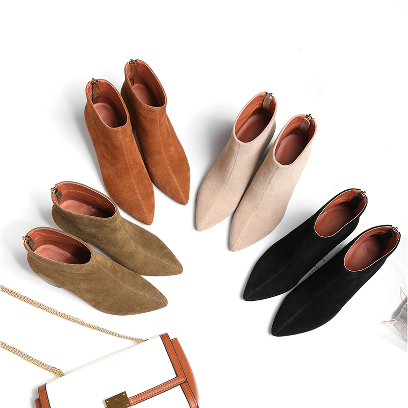 

2021 New Spring Boots 22-26.5cm Pointed Toe Seven Inches Bootie Woman 4 Colors All Season Heels VC5N, Caramel