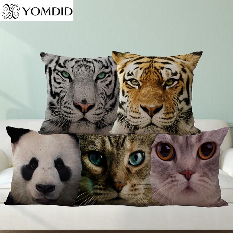 

3D animal face cute cat dog Cushion cover cotton linen decorative pillows sofa pillowcase car home cojines decorativos, 05