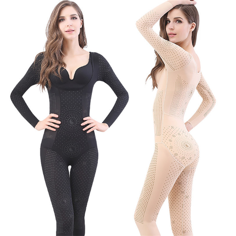 

Postpartum Abdomen Slimming Underwear Long Sleeve Bodysuit Full Body Shapewear Women Tummy Shaper Female Reducing Shapers Y200706, Black