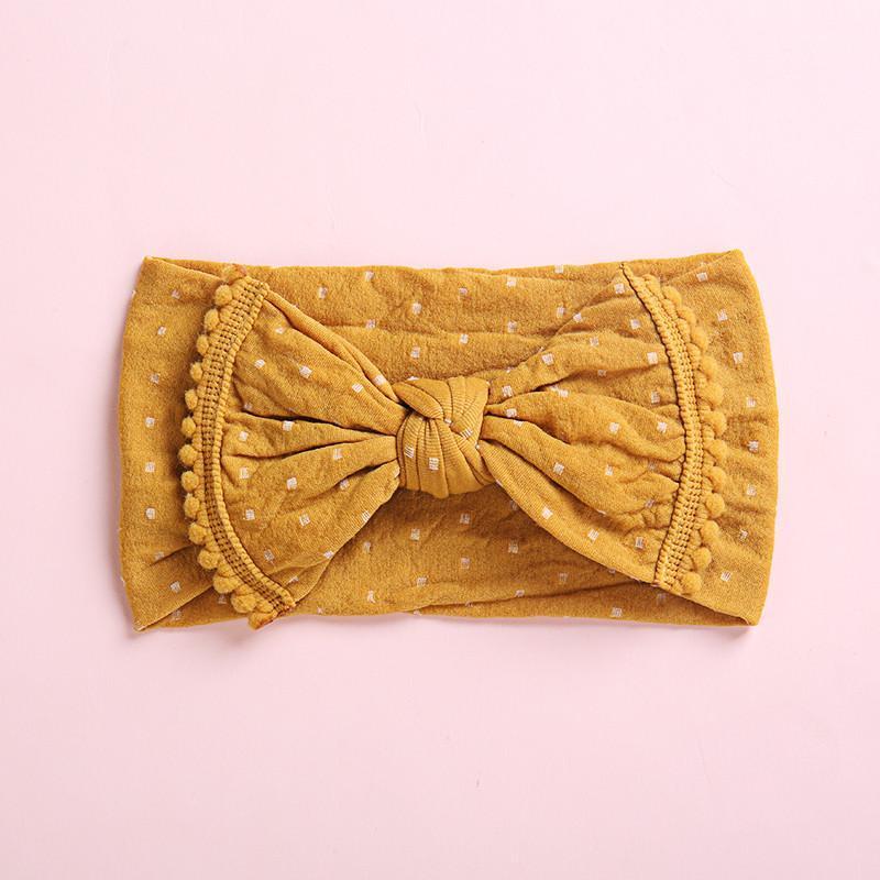 

Newborn Girls Polka Dot Wide Nylon Headbands With Pompom Trims,16.5*8.5cm Soft Stretchy Width Nylon Headband Turban Head Wear1, Pink