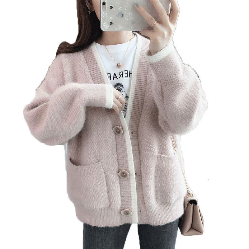 

2021 New Fashion sweater casual female cardigan with v regular buttons sheer lazy style mesh sleeve top DEQM, Blue