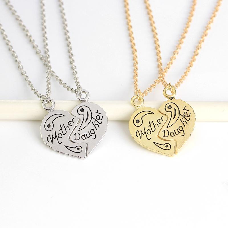 

2020 Split Heart mother&daughter letter Forever 2 Parts Necklace Puzzle Combination Girlfriends Pendants Necklaces