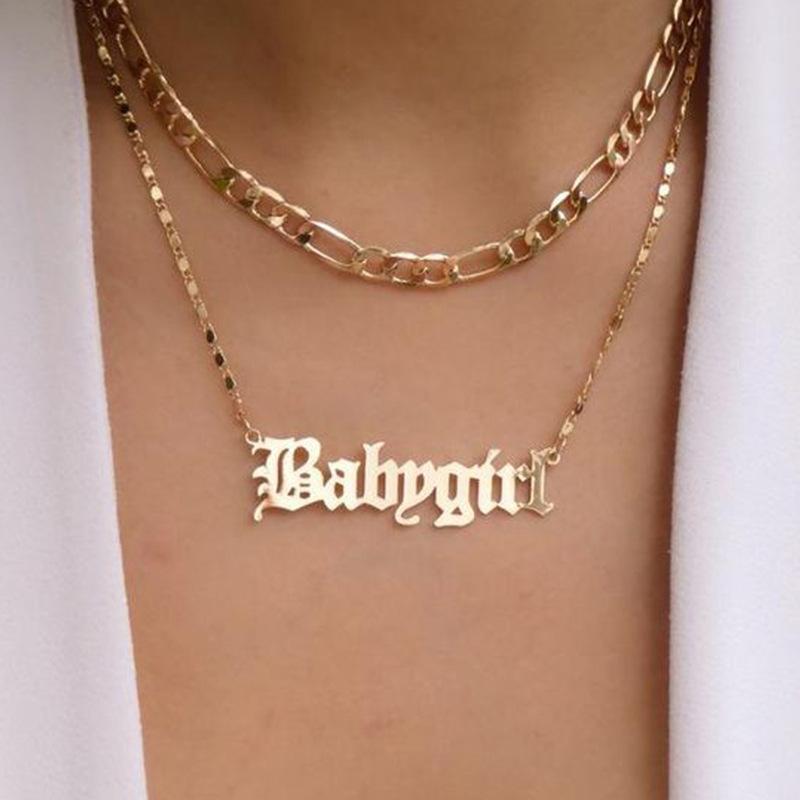 

European And American Cross-border English Babygirl Alphabet Necklace Personality Double Female