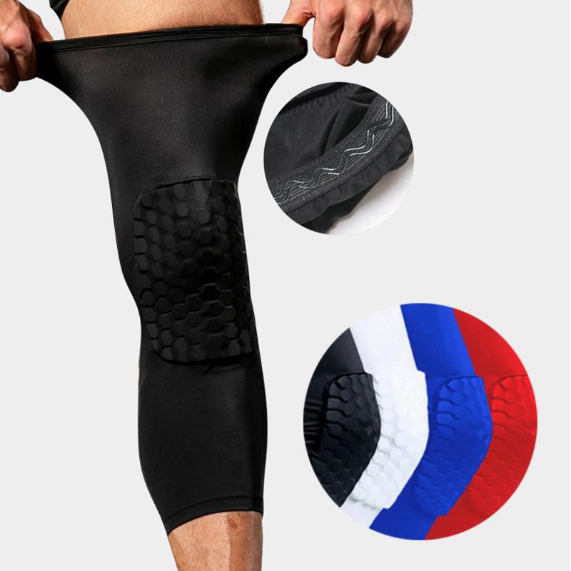

1PC Honeycomb Elastic Long Knee Pads Brace Support Guard Men Women Leg Knee Protection Running Basketball Fitness Sports Safety, White