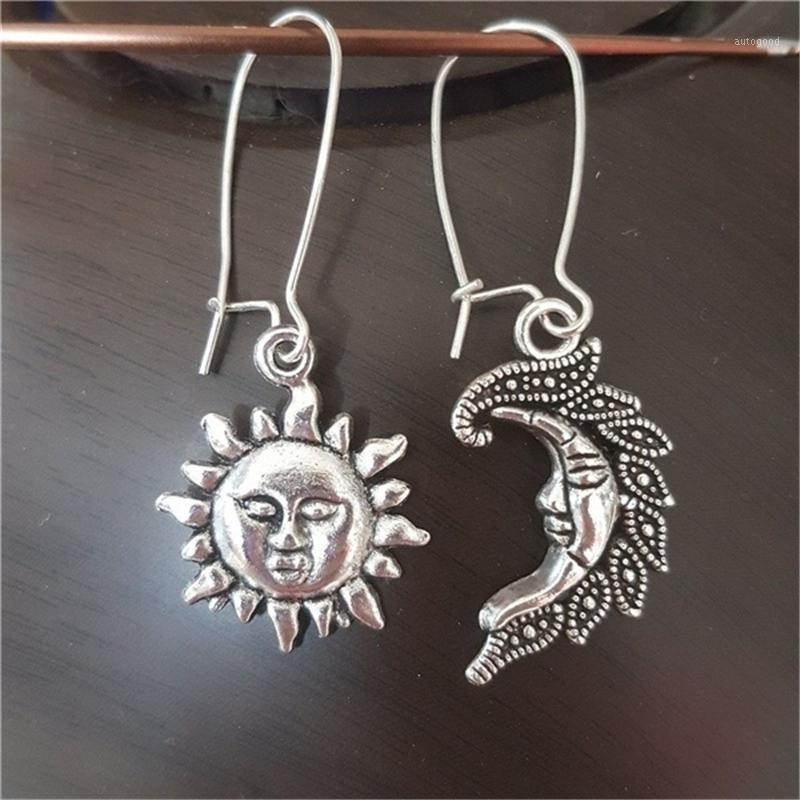 

Dangle & Chandelier Mismatched Sun Crescent Moon Celestial Boho Pagan Silver Color Hook Earrings Novelty Gifts, Weird Jewelry1