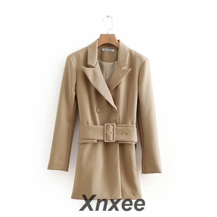 

2020 Women Khaki Casual Spring Autumn Jacket Female Elegant Adjustable Waist With Belt Long Sleeve Outwear Xnxee