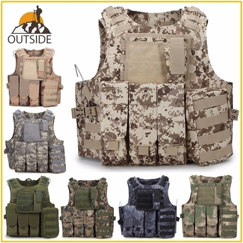 

Camouflage Hunting Military Tactical Vest Wargame Body Molle Armor Hunting Vest CS SWAT Team Outdoor Jungle Equipment 201214, Delta