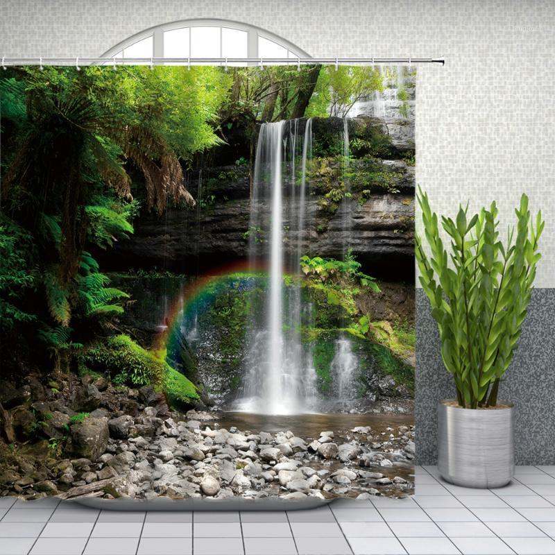 

Waterfall Scenery Shower Curtains Creative Design Watercolor Pattern Print Bathroom Decor Home Bathtub Polyester Curtain Set1