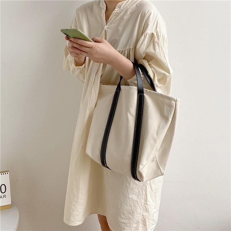 

Bags women's bags 2020 Korean version of the new large-capacity canvas tote bag simple ladies one-shoulder diagonal handbag, White