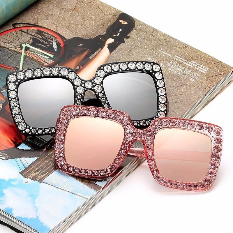 

Designer Italian Big Crystal Sun Glasses Square Shades Women Oversized Sunglasses Retro Top Rhinestone
