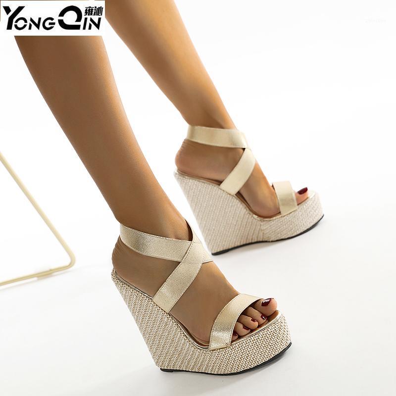 

European Style Wedges Heel Simple Sandals Women High Heels Shoes Size 35-421, Gold