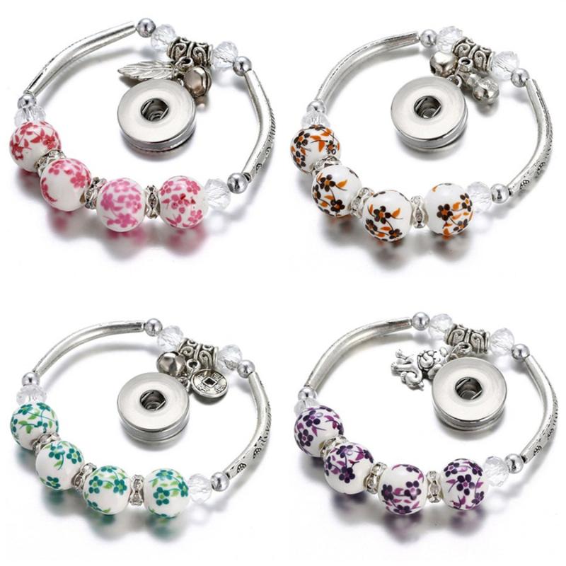 

Charm Bracelets SG0067 Vintage Ceramics Beads Trendy Snap Bangle Resilient Fit 18MM Button Jewelry Wholesale