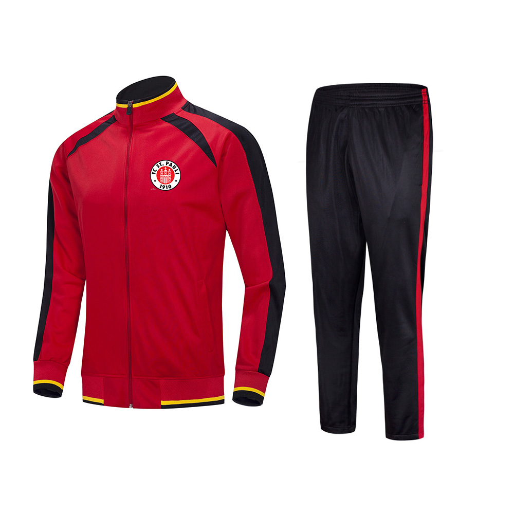 

20-21 FC St. Pauli men's football suit loose and comfortable Kids running training suit Autumn and Winter Soccer Tracksuits, Black;blue