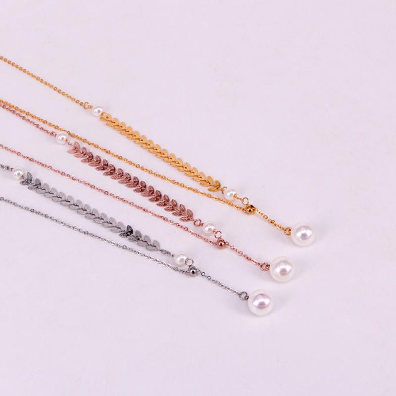 

Stainless Steel Wheat Ears Wave Pearl Pendant Necklace Handmade Gold Fishtail Skewers Necklaces Jewellery Gift For Him