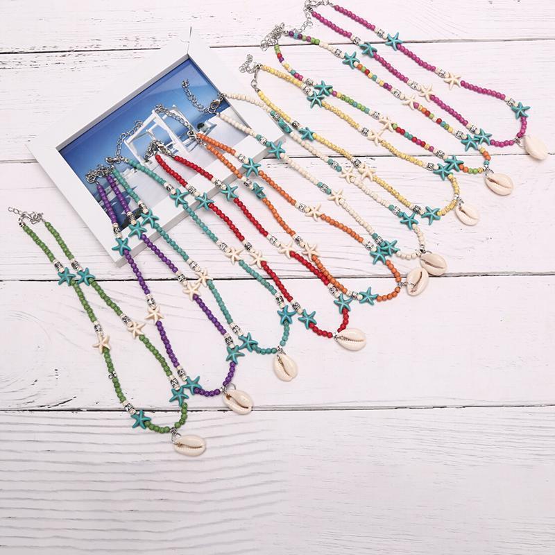 

1pcs Fashion Design Colorful Beads Choker Starfish Women Trendy Bohemian Summer Chic Cowrie Shell Pendant Necklace1