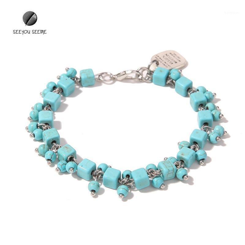 

Natural Stone Small Square Handmade Nine-Character Pin Curved Bracelet Zinc Alloy Pendant Cool Design Charming Woman Bracelet1